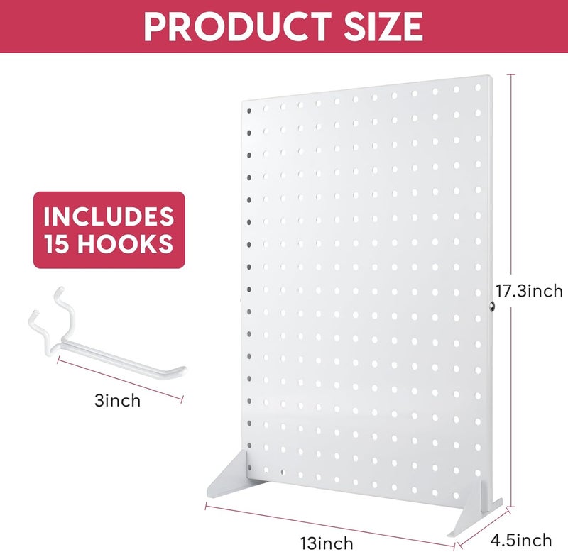 SIBRANT Metal Pegboard Display Stand with 15 Peg Hooks for Craft Shows & Fairs, Jewelry Retail Display Rack for Selling Accessories,Display Stands for Earring,Pin Stands,Retail Vendors(17*13inch,White) - Image 2